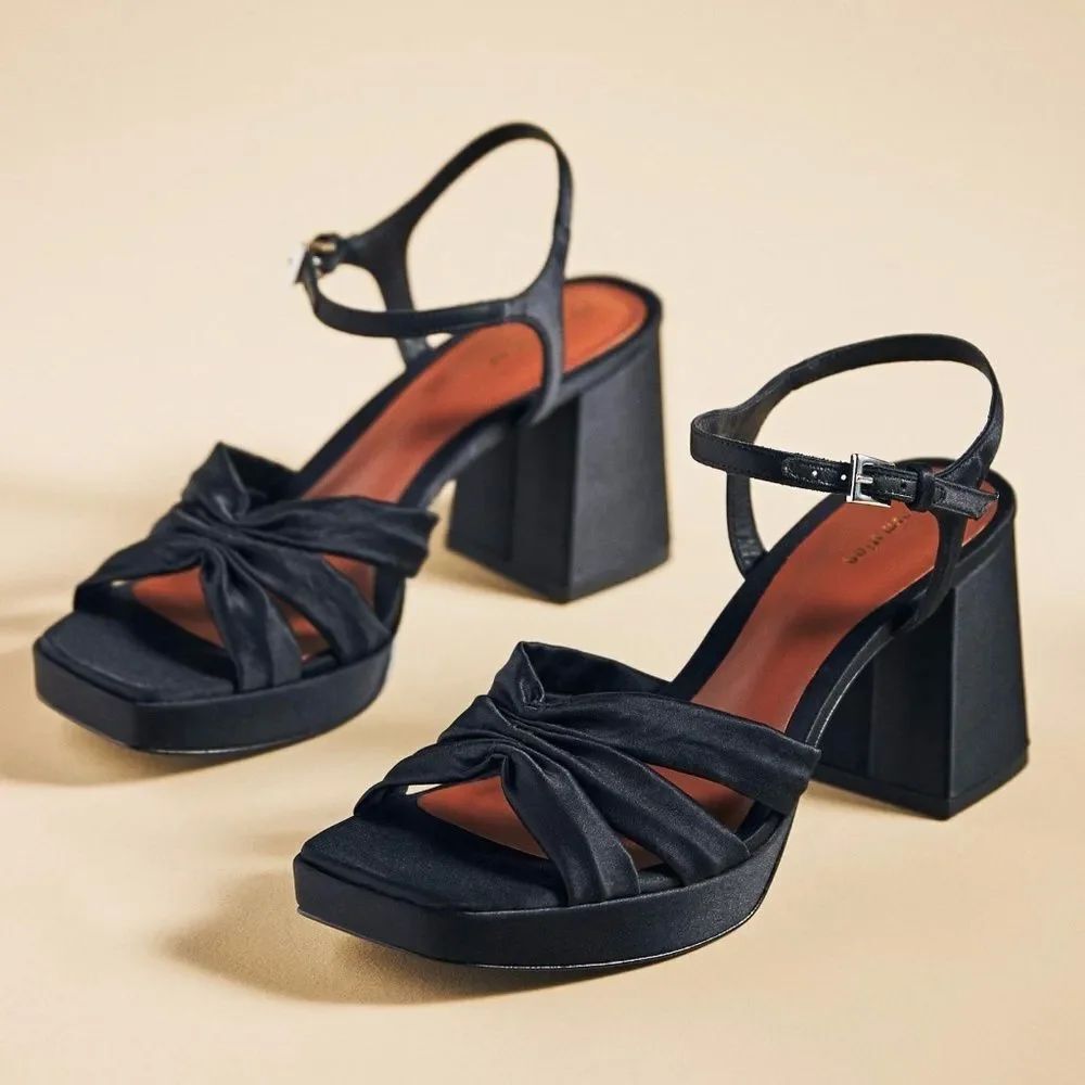 Anthropologie Reformation Maize Black Platform Heeled Sandals Size 10.5